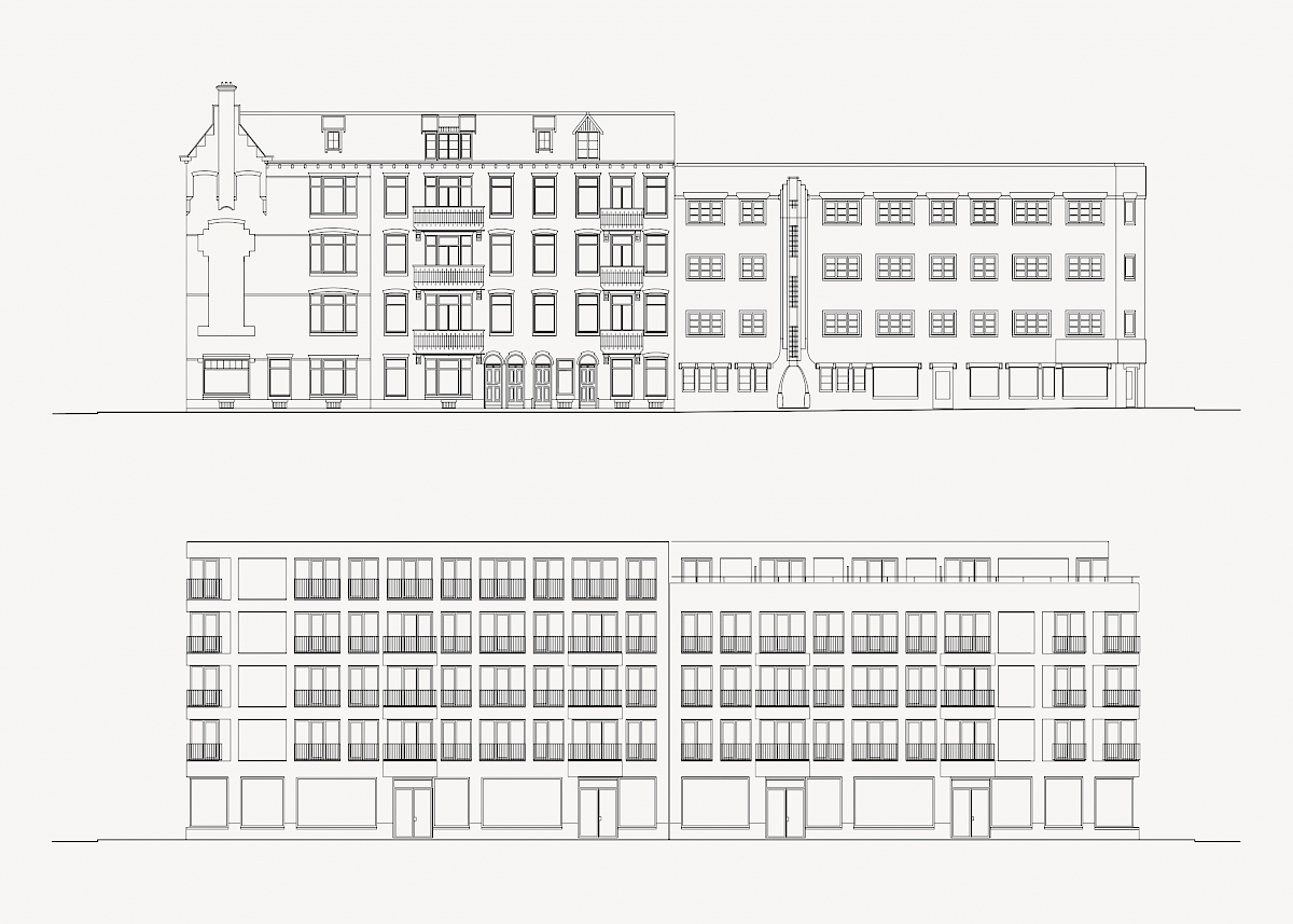 Gevel oorspronkelijke situatie en nieuwbouw