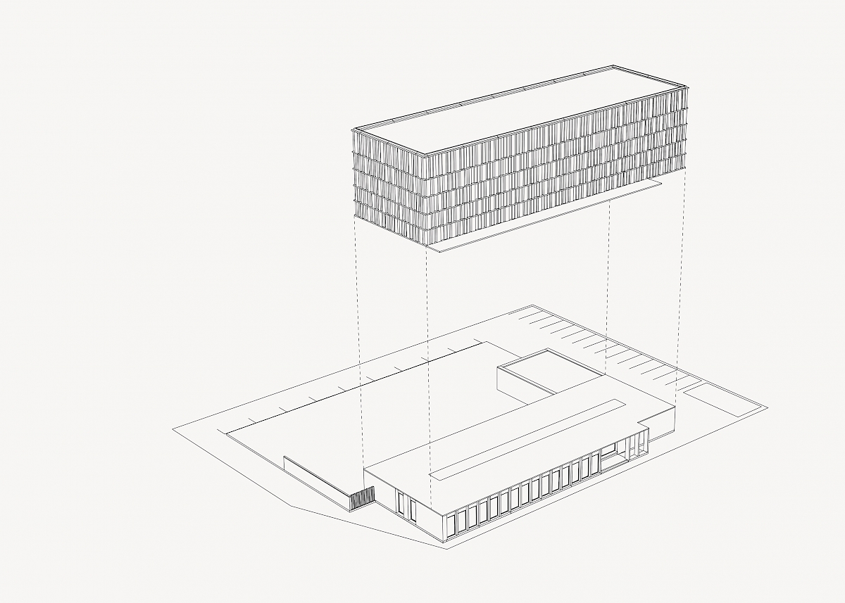 The archive depots on top of the public plinth and the future extension