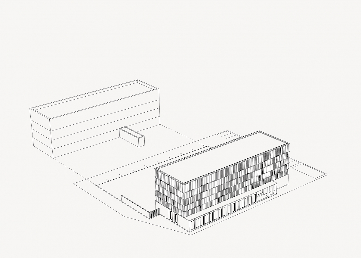 The archive depots on top of the public plinth and the future extension