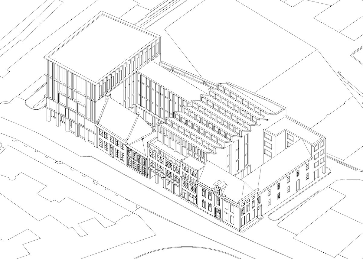 Axonometric ensemble of buildings<br>volumetric view