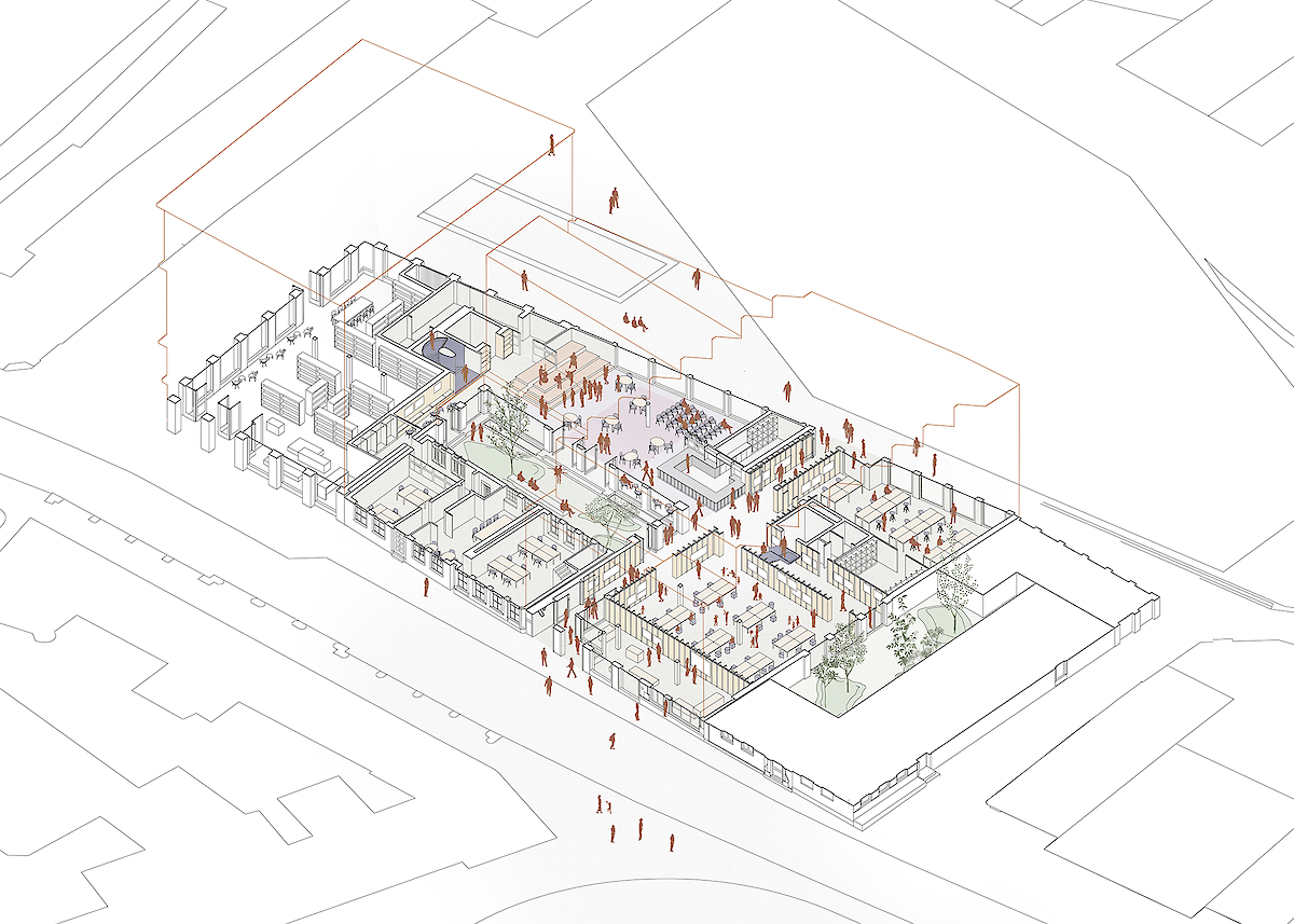 Axonometric ensemble of buildings<br>ground floor