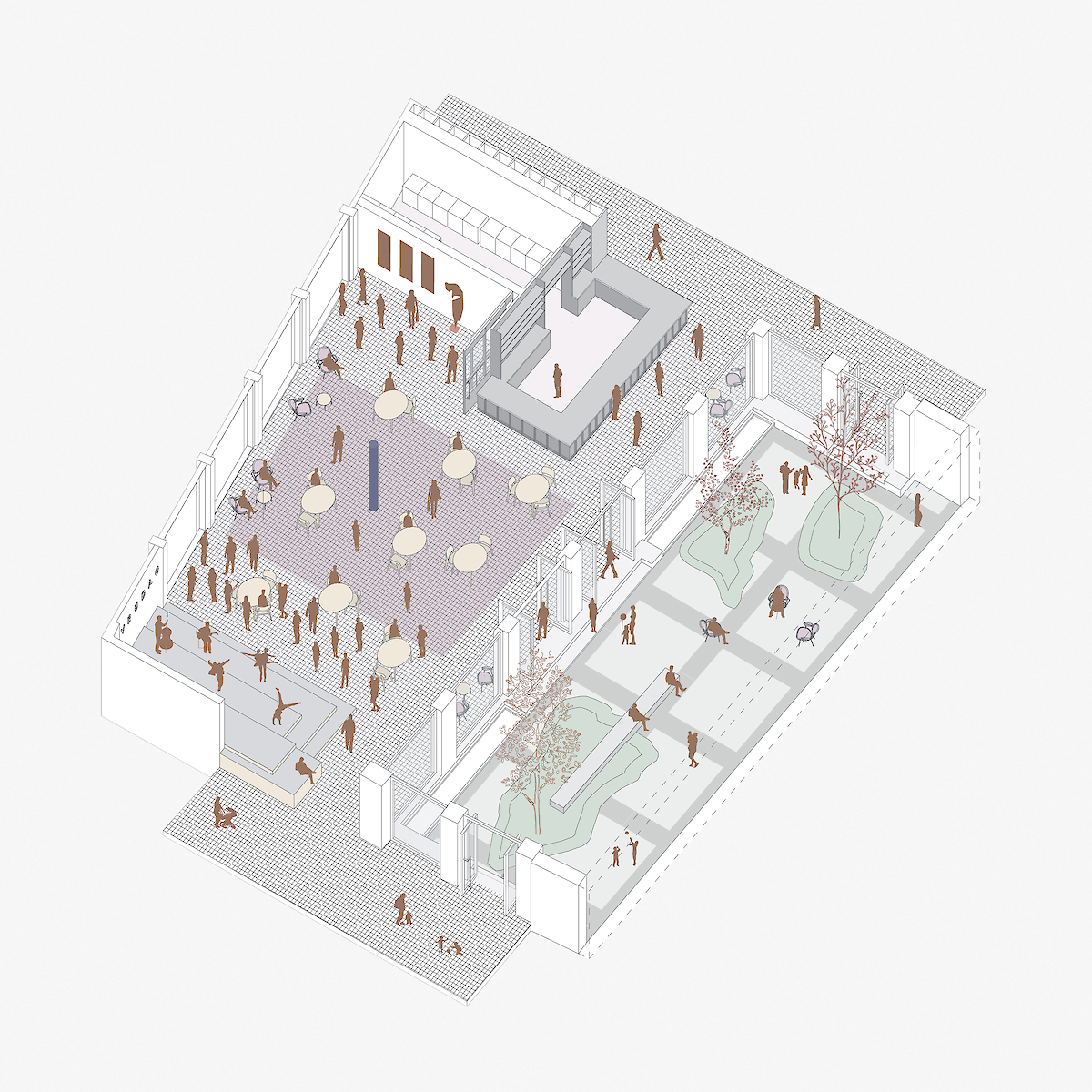 De ruimtes zijn multifunctioneel inzetbaar, afgebeeld de begane grond<br>open ruimte