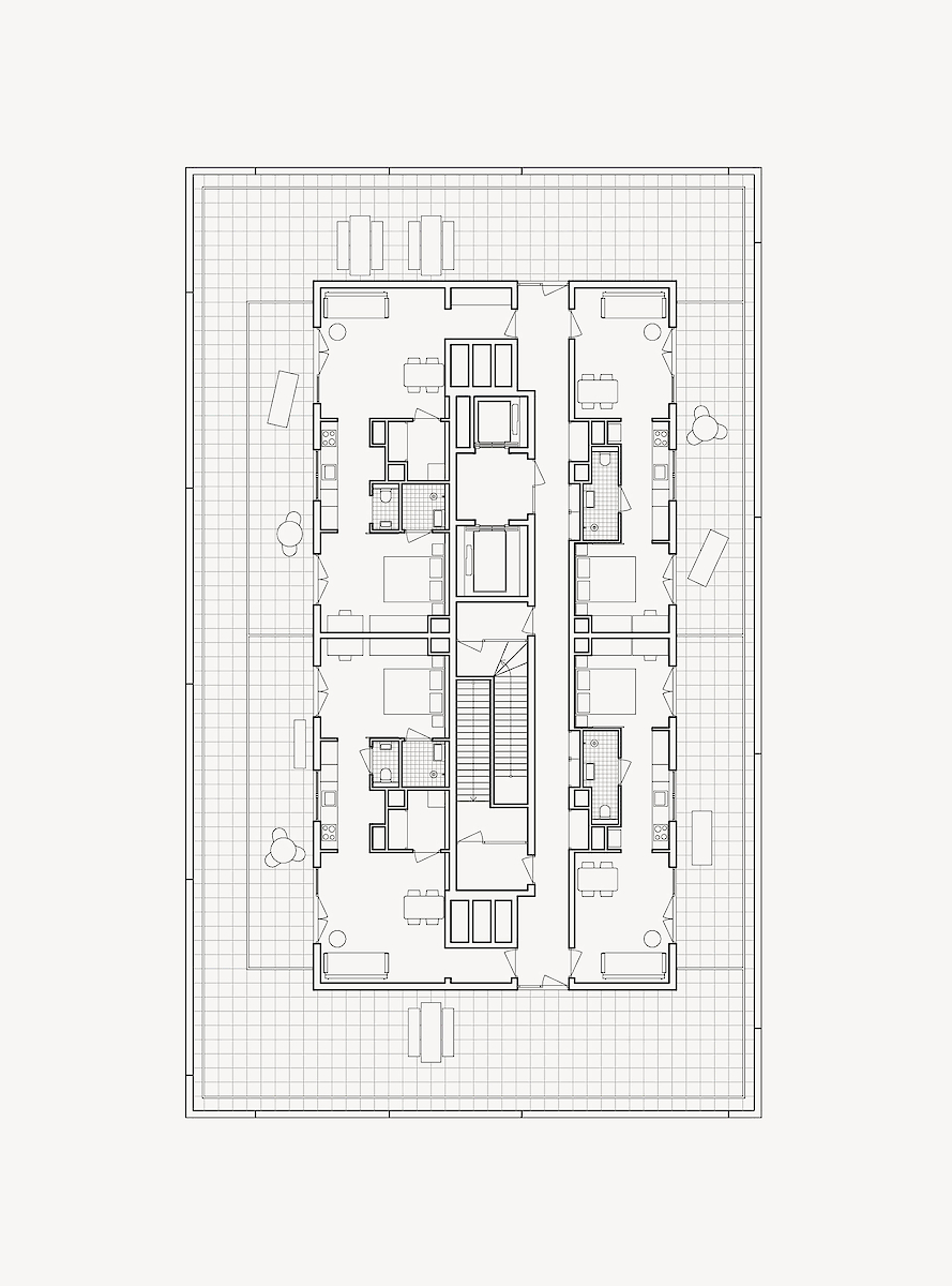 Top floor plan, with penthouses