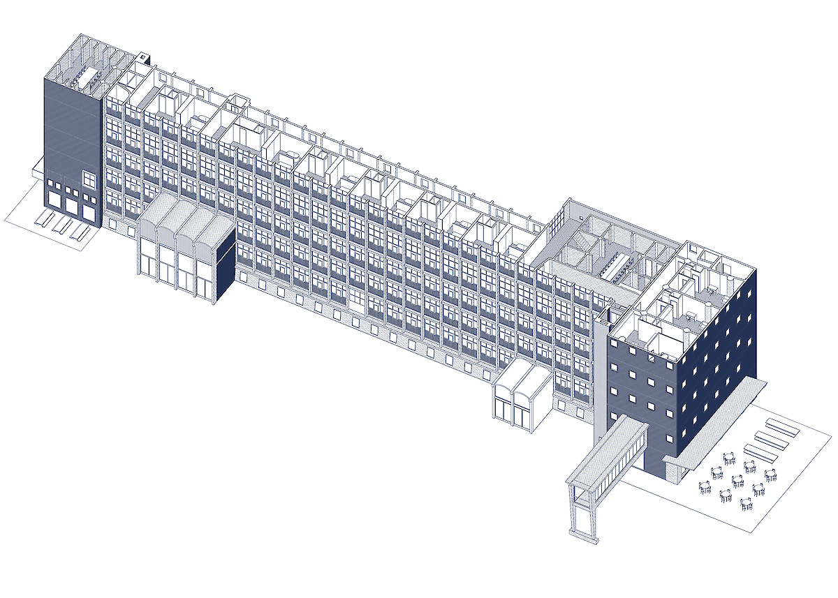 Axometrie van de transformatie van de bestaande meelfabriek